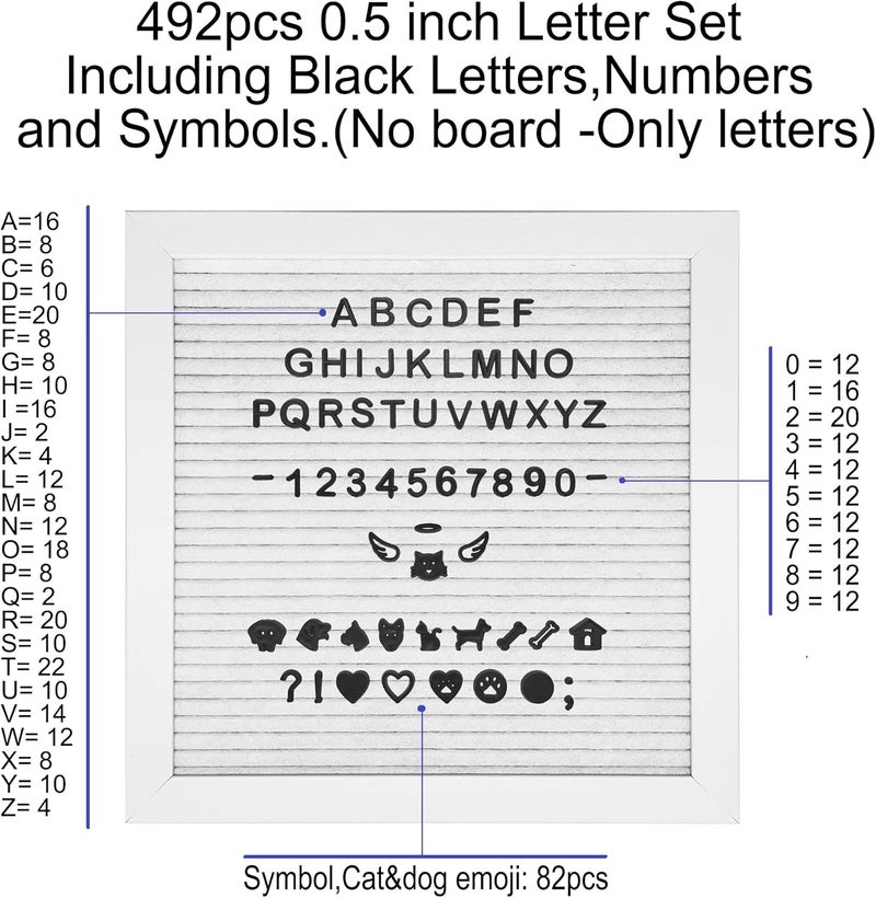 G GAMIT Felt Letter Board Letters Only - Pre-cut 0.5 Inch(1/2”) Tall Black Letters 492pcs with Canvas Bag(No Board Included) - Image 3